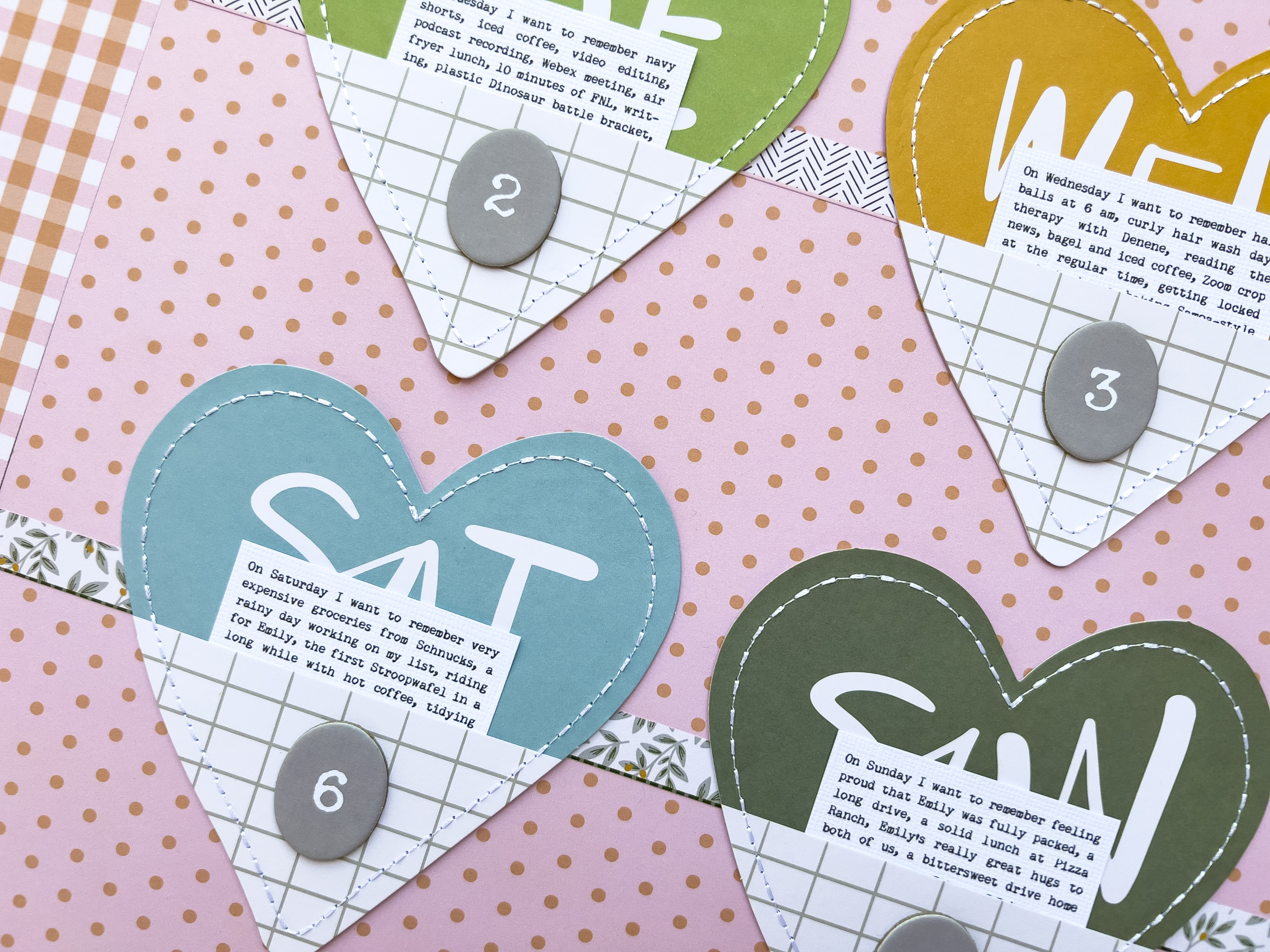 Close up of Week in the Life project layout with heart pockets.